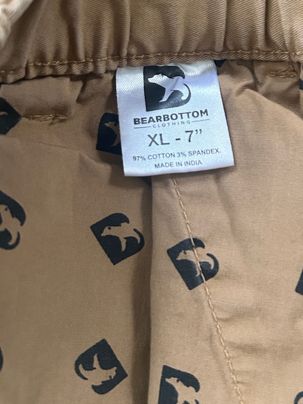 Men's Flat Front Elastic-Waist Tan Shorts - Picture 3 of 6